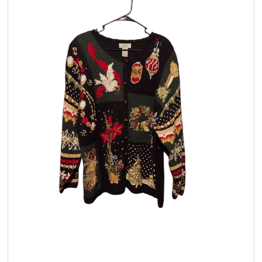 Vintage Ugly Christmas Sweater Cardigan Size 22/24 Patchwork Fair Isle Holiday